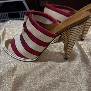 Fendi Red & Cream Striped Mules Size 38